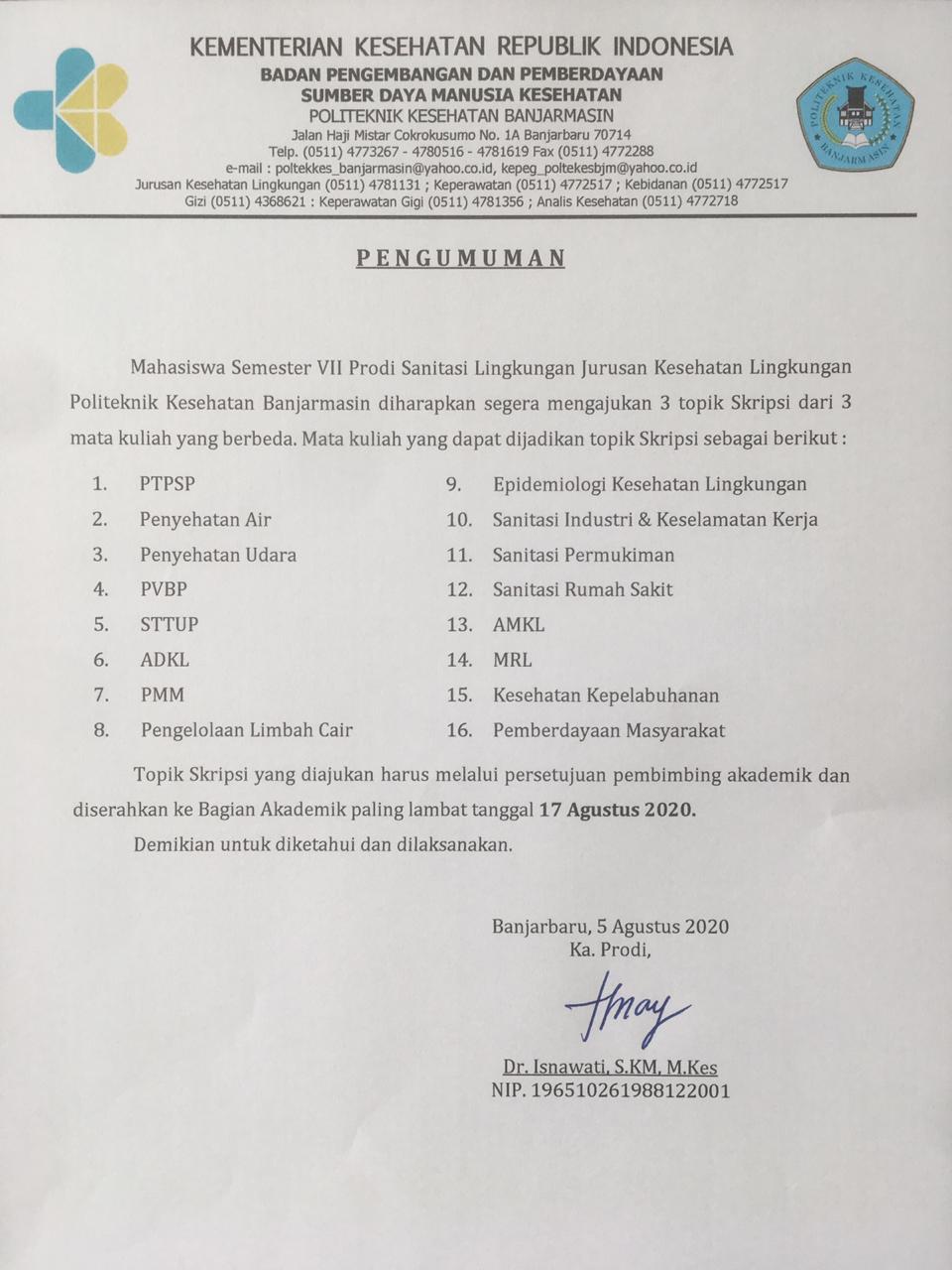 Pengumuman MK Skripsi